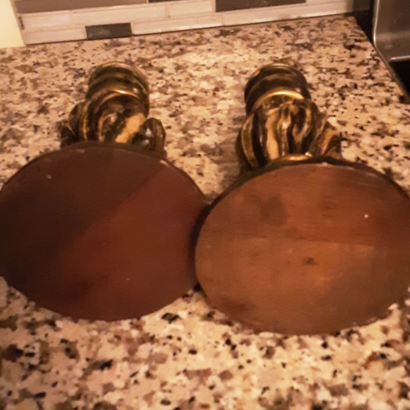 2 (set) Wooden carved pillar candle holders - Picture 2 of 5